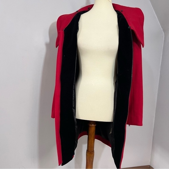 Alice + Olivia Campbell red wool coat medium fit & flare cinched waist peacoat - Picture 5 of 11